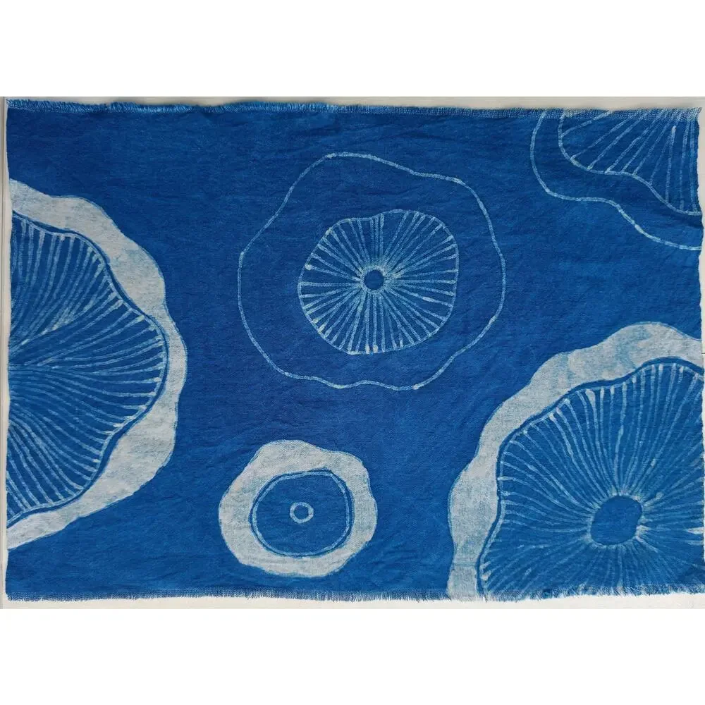 Handmade Cotton Table Runner | Indigo Batik | Lotus Decor | Botanical Dining